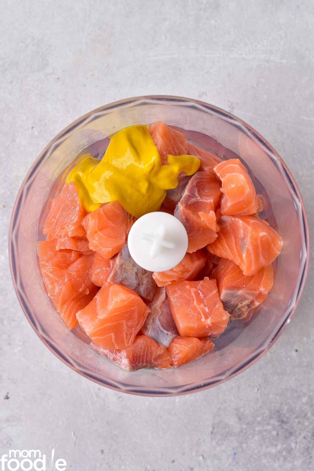 salmon with mustard in blender