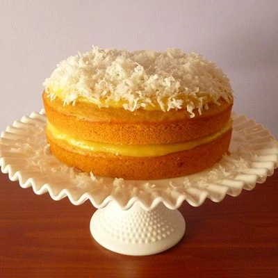 cantaloupe cake with citrus curd and coconut