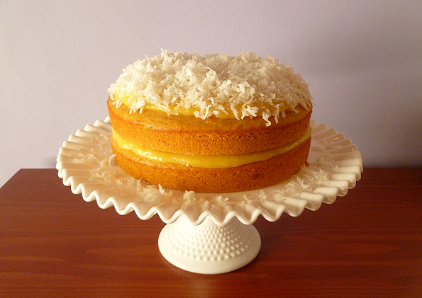 cantaloupe cake with citrus curd and coconut
