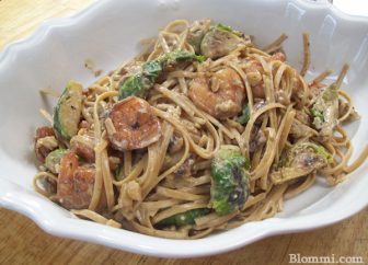 shrimp brussel sprout walnut cream sauce pasta
