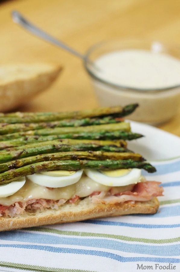 Easter Sandwich - ham egg asparagus ciabatta with horseradish buttermilk mustard sauce