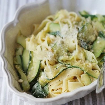 zucchini pappardelle with garlic cannellini bean sauce