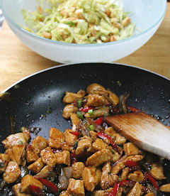 szechuan chicken stir fry and asian slaw