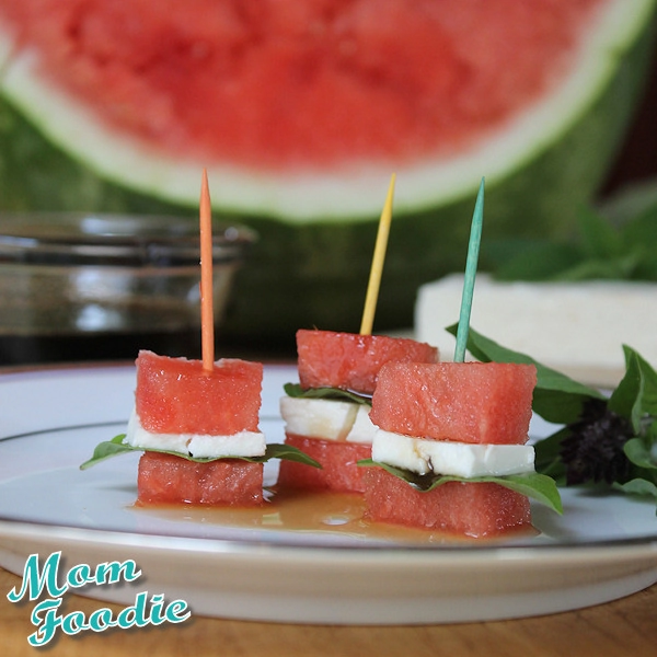 Watermelon-Feta Appetizer Bites with Basil Syrup