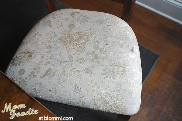worn stained fabric on dining chairs