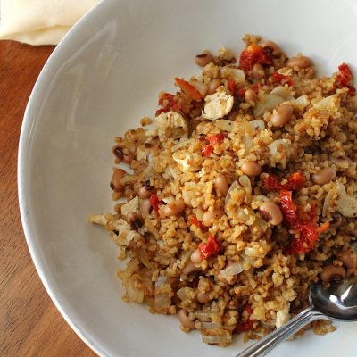 Chicken Bulgur with Black-Eye Peas and Sun-Dried Tomatoes