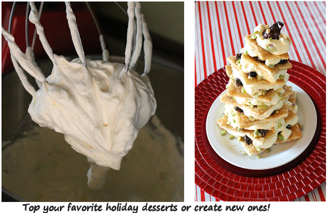 stiff peaks of whipped cream and using in holiday desserts