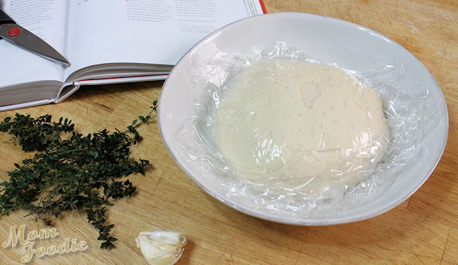 garlic focaccia bread dough rising