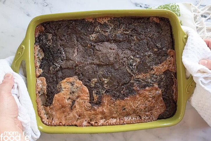 oreo dump cake out of oven