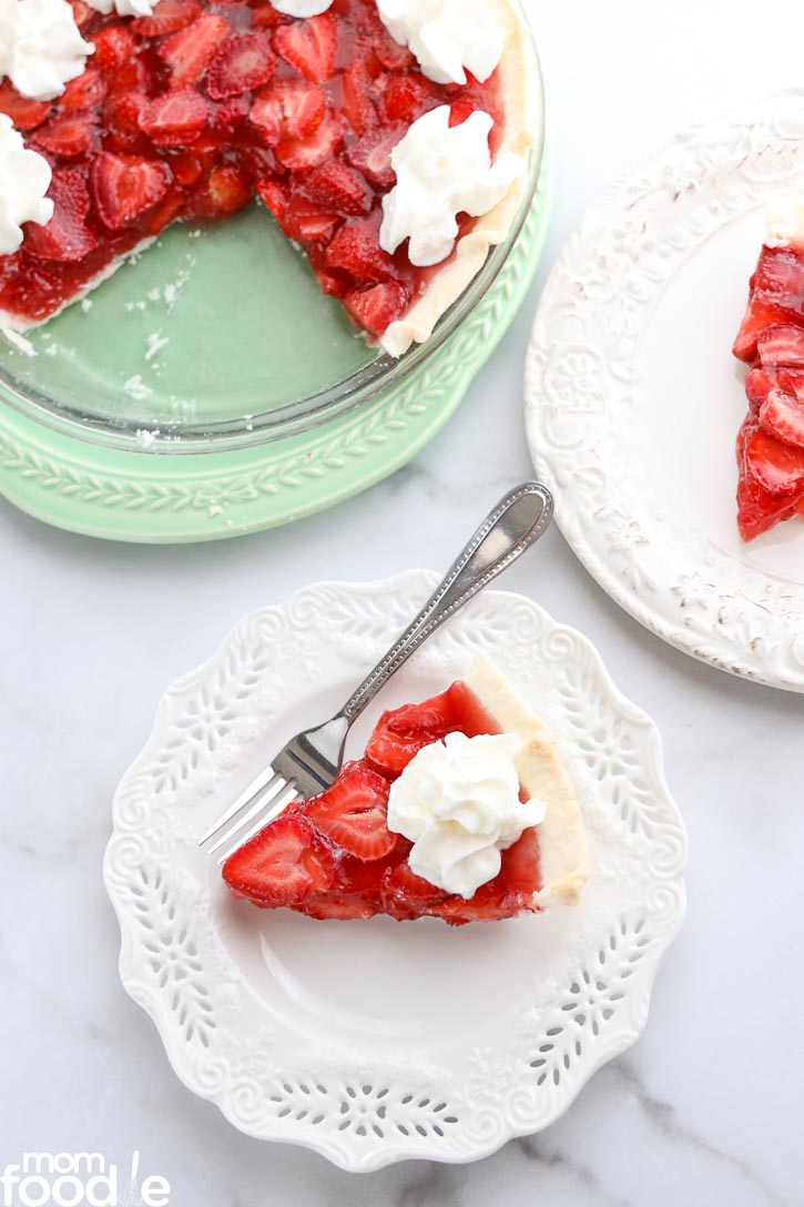 Strawberry Pie sliced on white plate