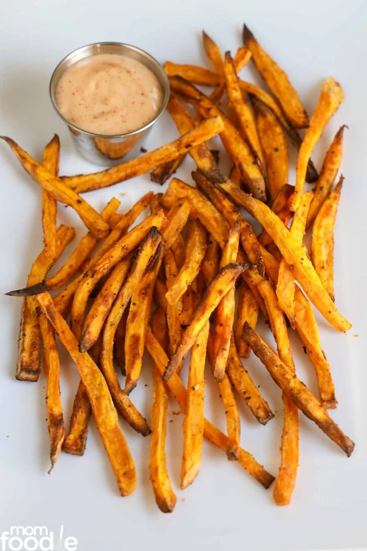 Sweet Potato Fries Air fryer recipe served with yum yum sauce as a dip.