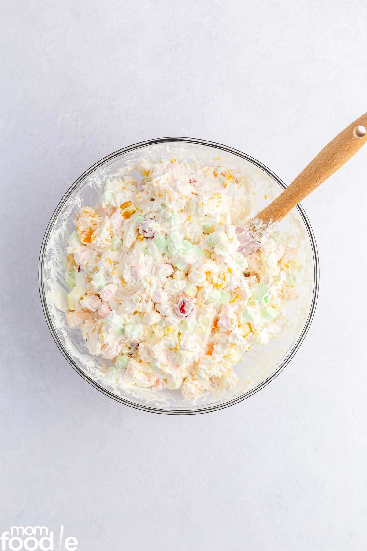 mixed ambrosia salad in bowl.