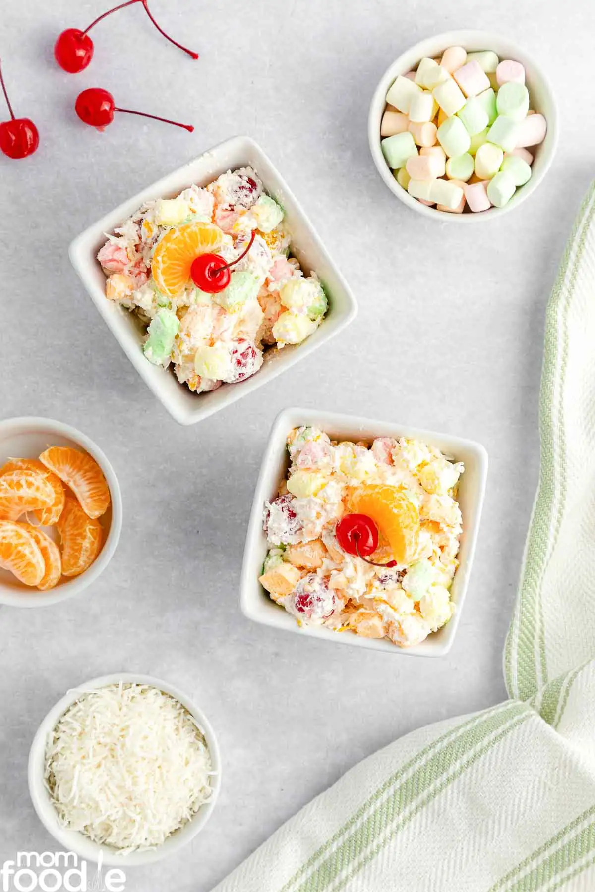 vintage fluffy salad  with fruit and marshmallowe