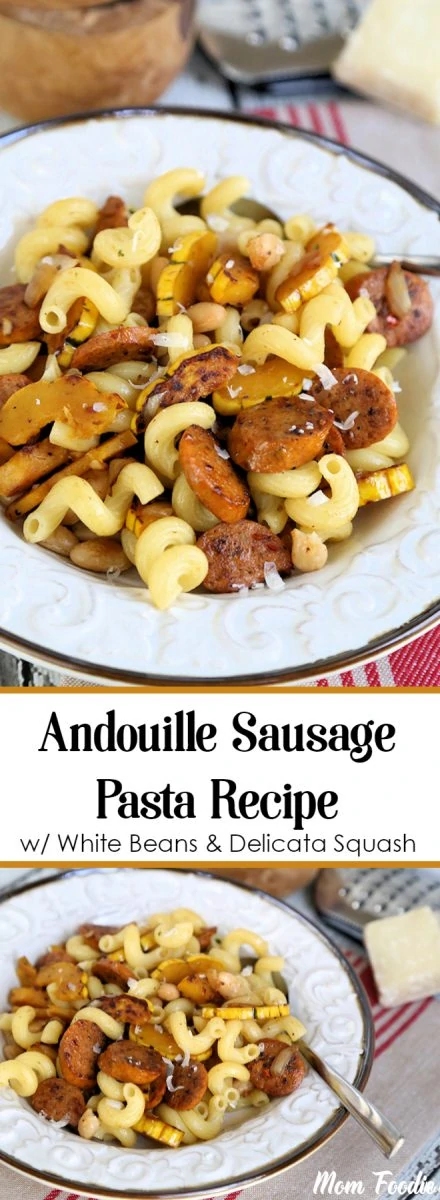 Andouille Sausage Pasta Recipe with White Beans & Delicata Squash