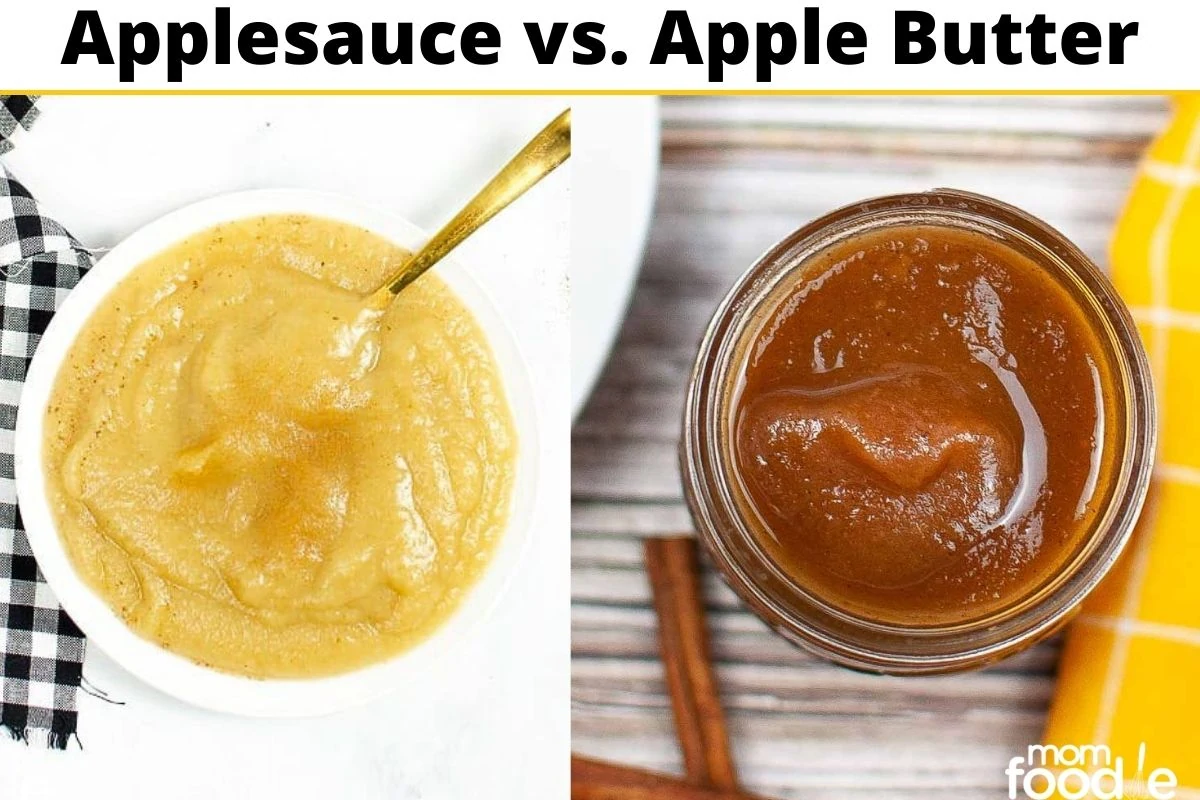 Applesauce vs Apple Butter, apple sauce is lighter and chunkier, while apple butter is darker and creamier.