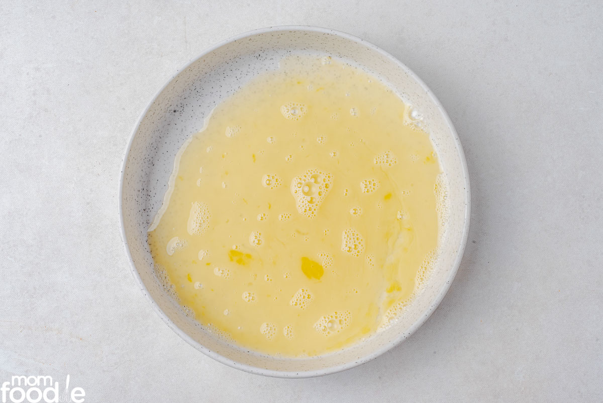 buttermiks and egg mixture in bowl
