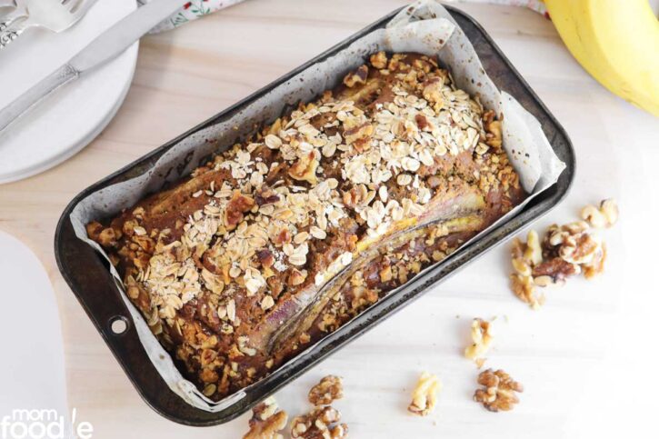 freshly baked banana date loaf.