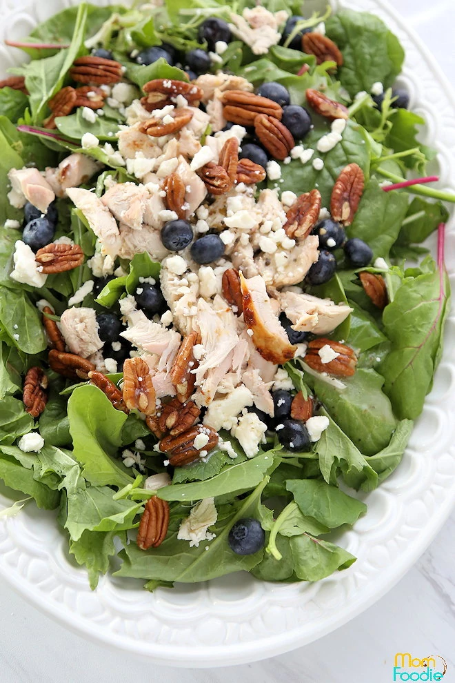 Blueberry Chicken salad with feta and pecans