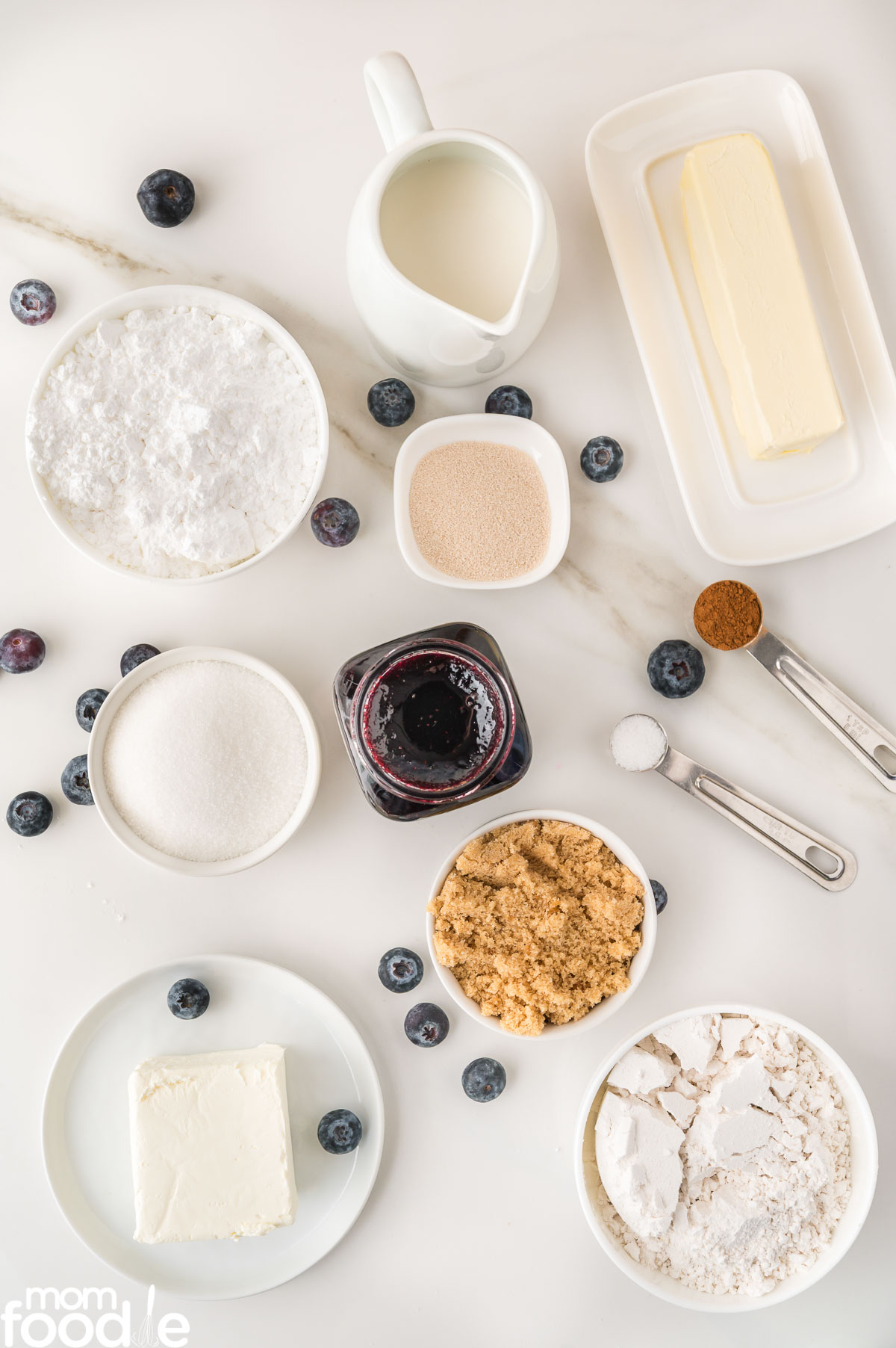 Ingredients for the cinnamon blueberry rolls