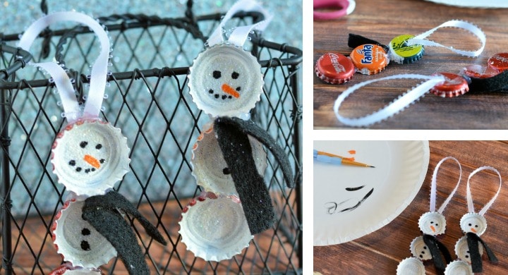 Bottle Cap Snowmen Ornaments DIY