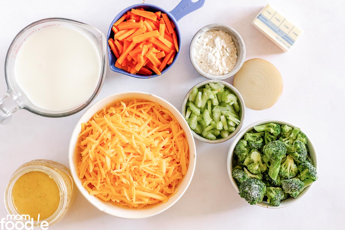 Ingredients for copycat Panera Broccoli Cheddar Soup Recipe
