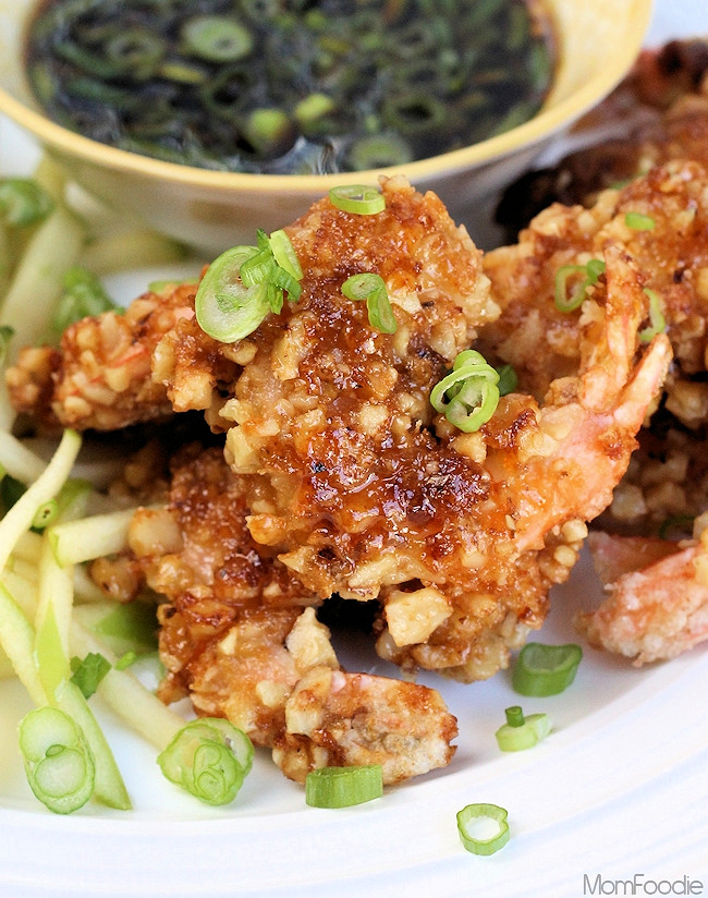 Candied Walnut Shrimp with Green Apple Slaw and Dipping Sauce