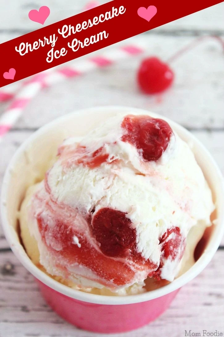 Cherry Cheesecake Ice Cream Recipe shown  in small bowl