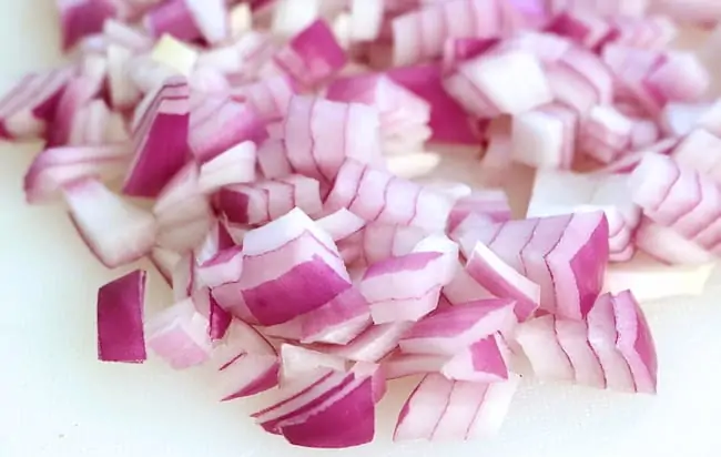 Chopped onions for pea salad
