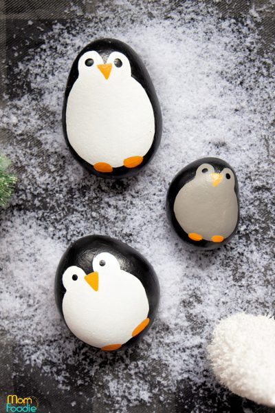 Penguin Painted Rocks, Christmas Rock Painting Craft - Mom Foodie