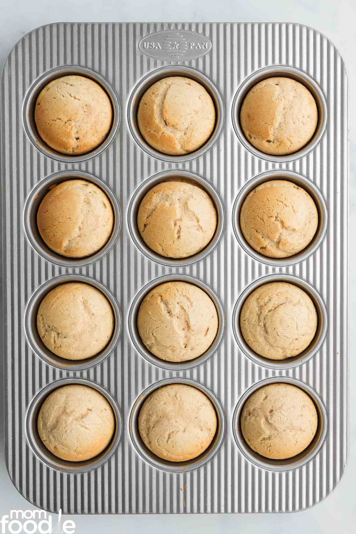 baked muffins in pan.