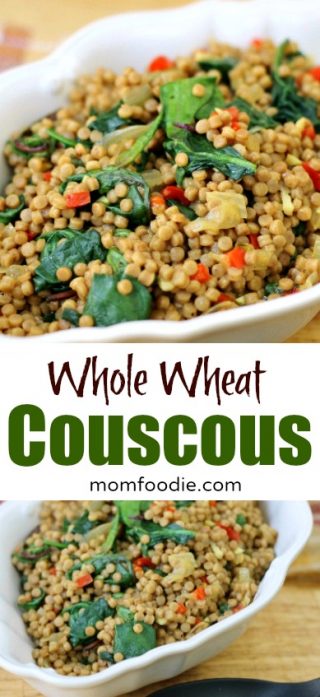Whole Wheat Pearl Couscous Recipe with Red Peppers, Onion and Spinach
