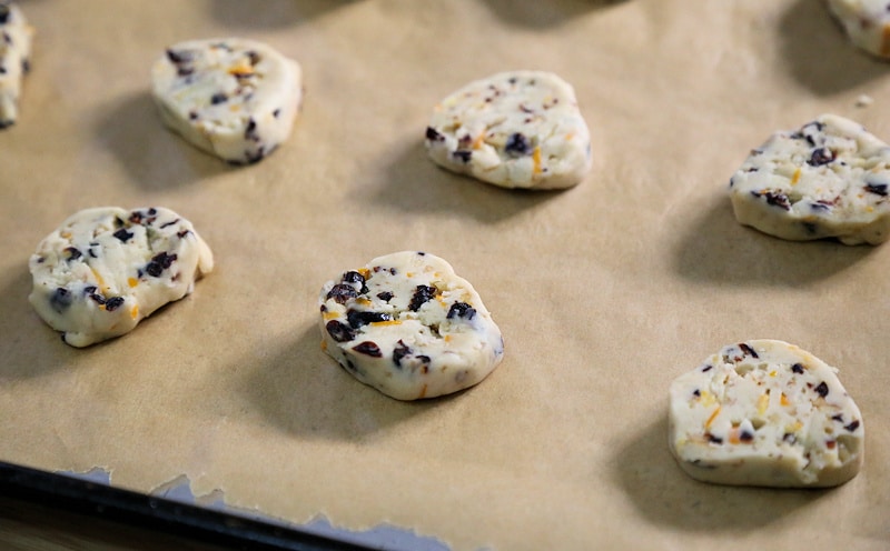 Cranberry Orange cookies on baking sheet