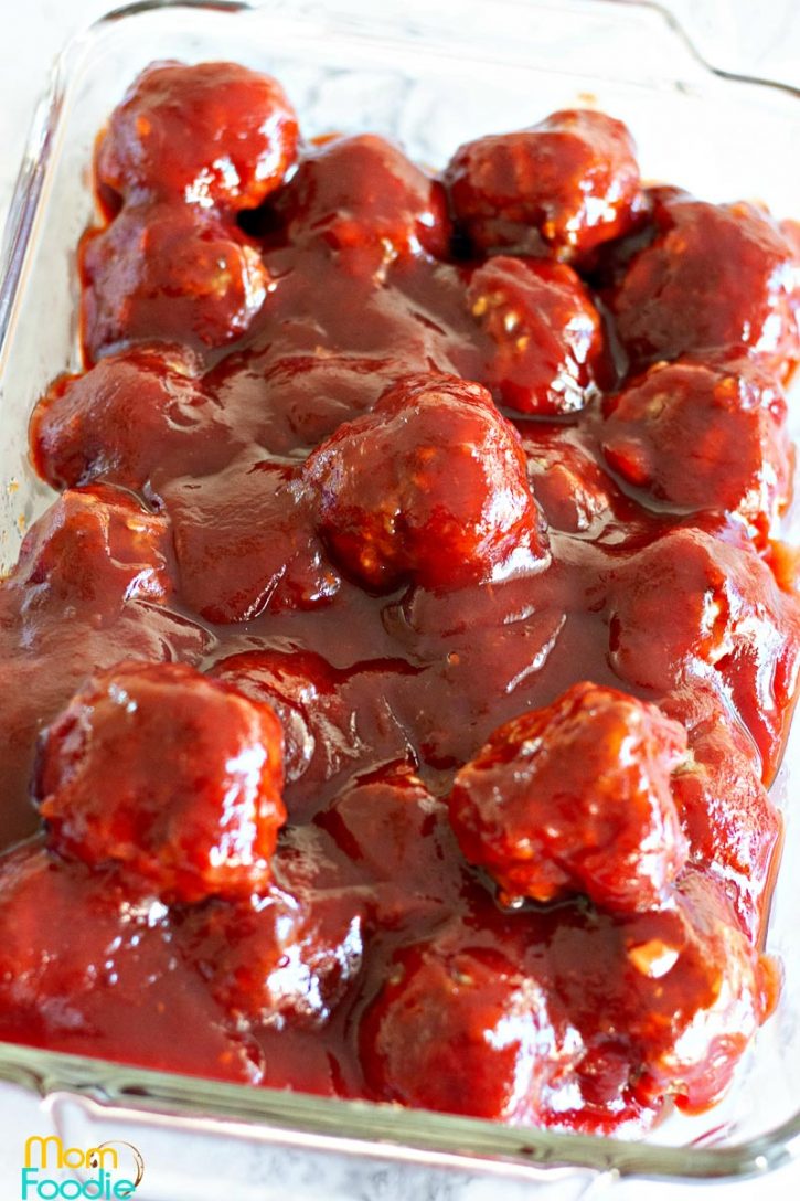 Cranberry meatballs in casserole dish