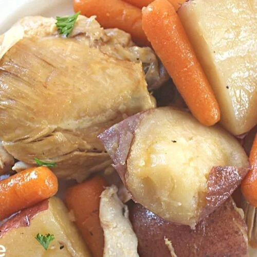 Crock Pot Chicken Thighs bone-in recipe with potatoes and carrots