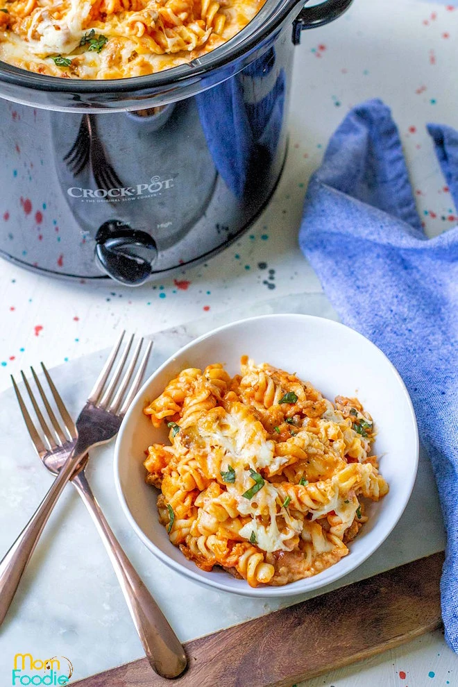 Easy Crock-Pot Pizza Casserole - Plowing Through Life