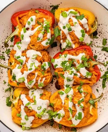 best stuffed buffalo chicken peppers in pan