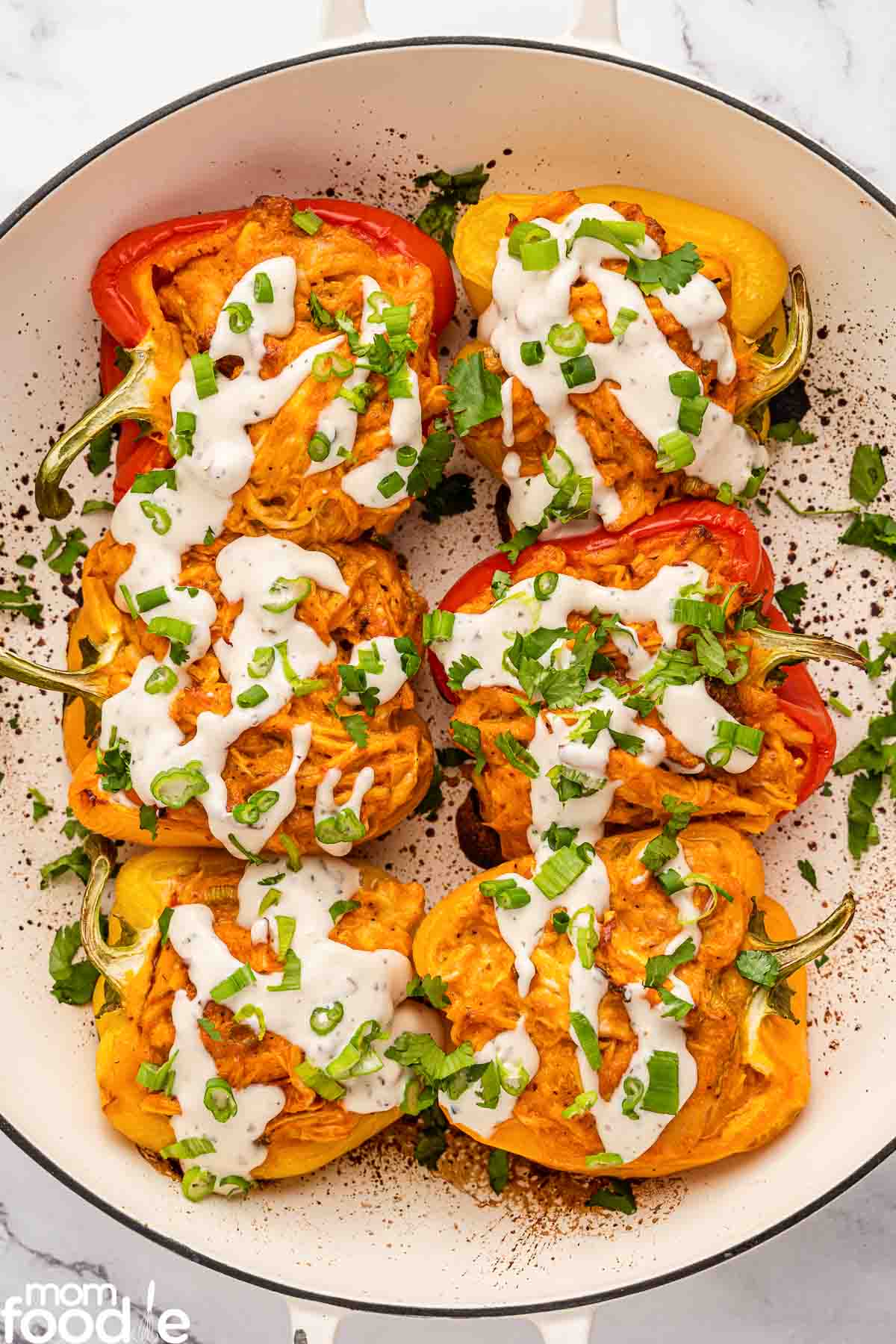 best stuffed buffalo chicken peppers in pan