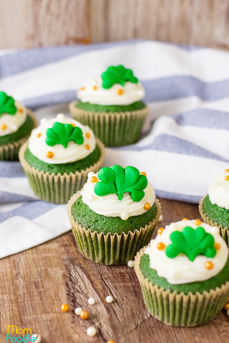 Green Velvet Cupcakes with Shamrock Toppers