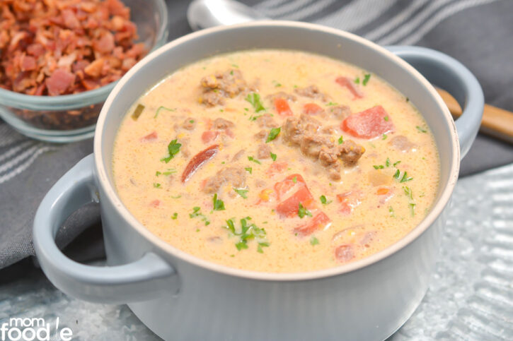 keto cheeseburger soup with bacon