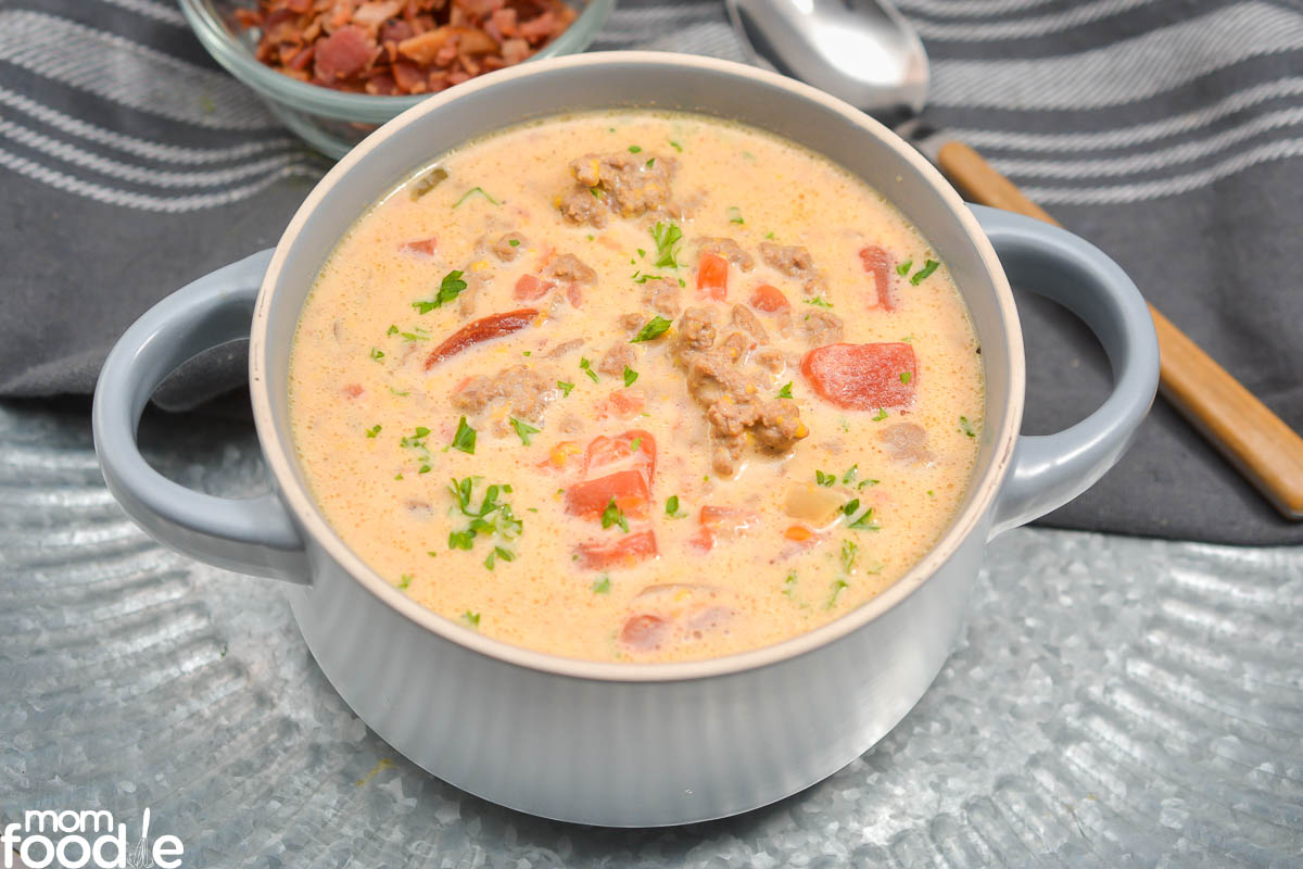 Keto Cheeseburger Soup with Bacon Mom Foodie