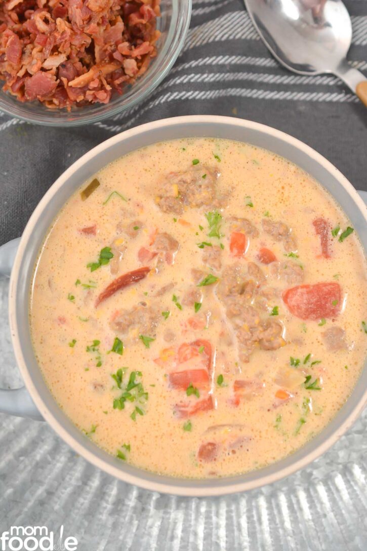 Keto Cheeseburger soup in bowl