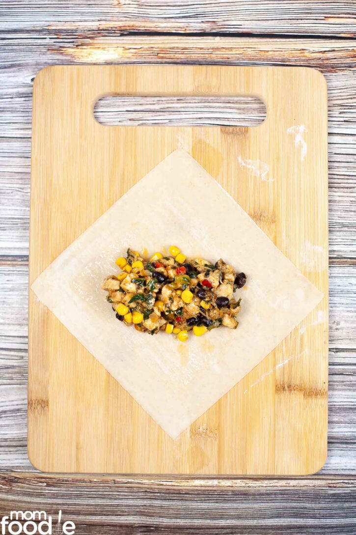 filling in center of egg roll wrapper