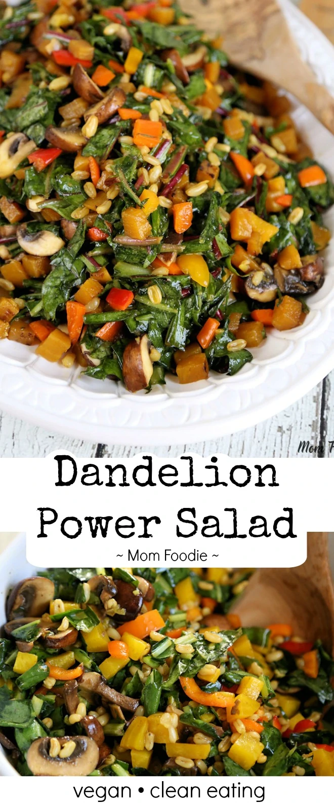 Dandelion Greens salad recipe with golden beets, kamut, mushrooms & sweet peppers - easy dandelion salad dressing