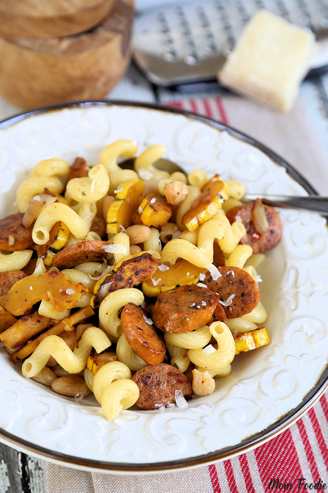 Andouille Sausage Pasta Recipe w/ White Beans & Delicata Squash