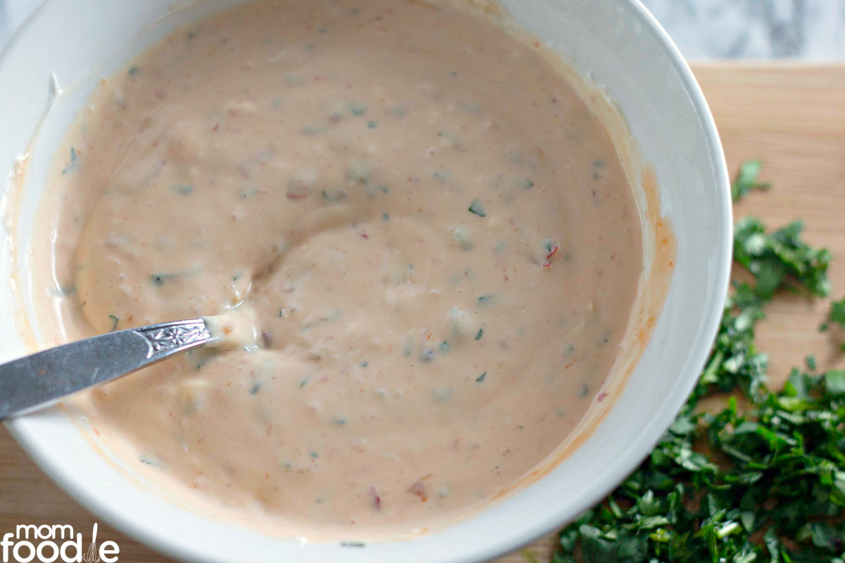 mixed dipping sauce in small bowl.