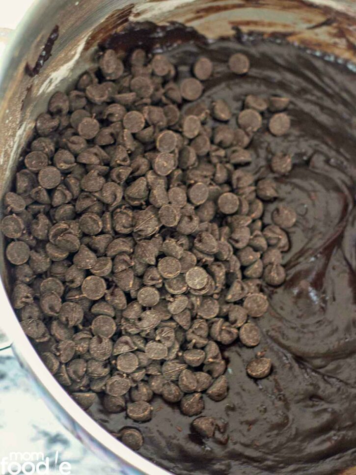 add chocolate chips to batter.