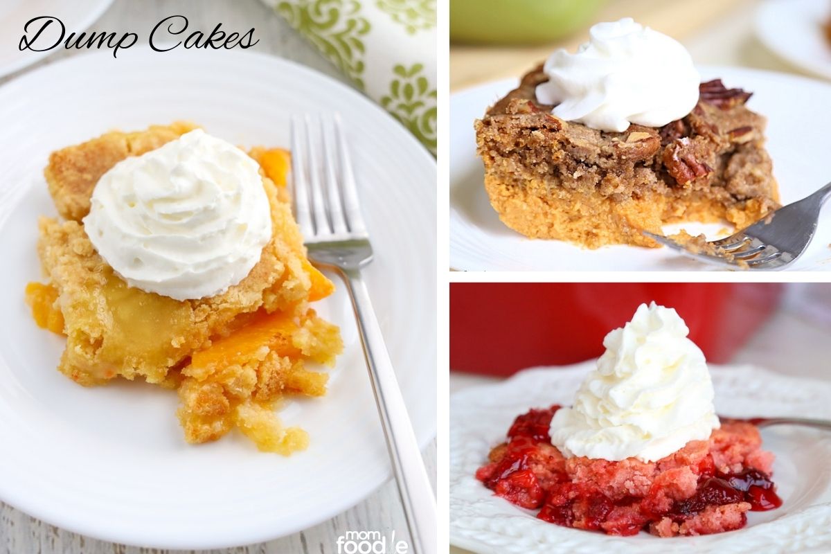 various dump cakes in a collage