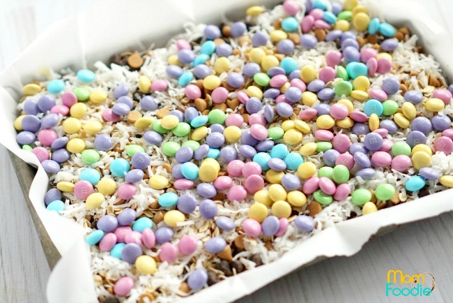 pastel M&Ms covering the top