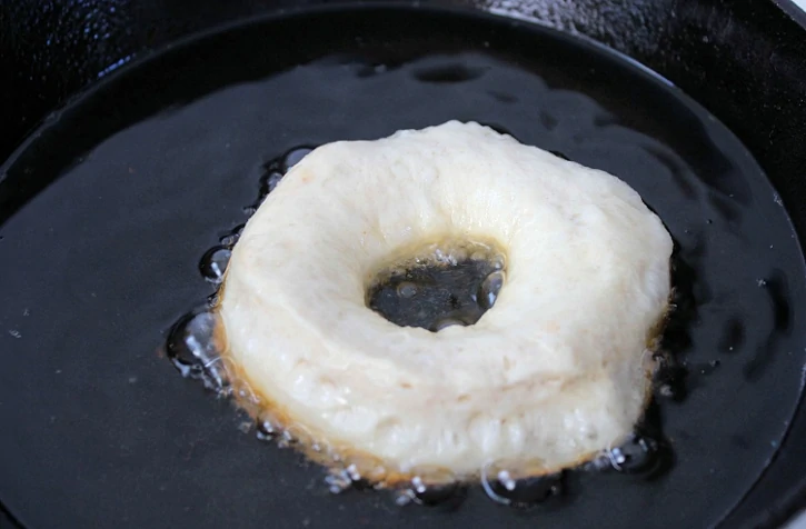 Easy Apple Cider Glazed Donuts - frying