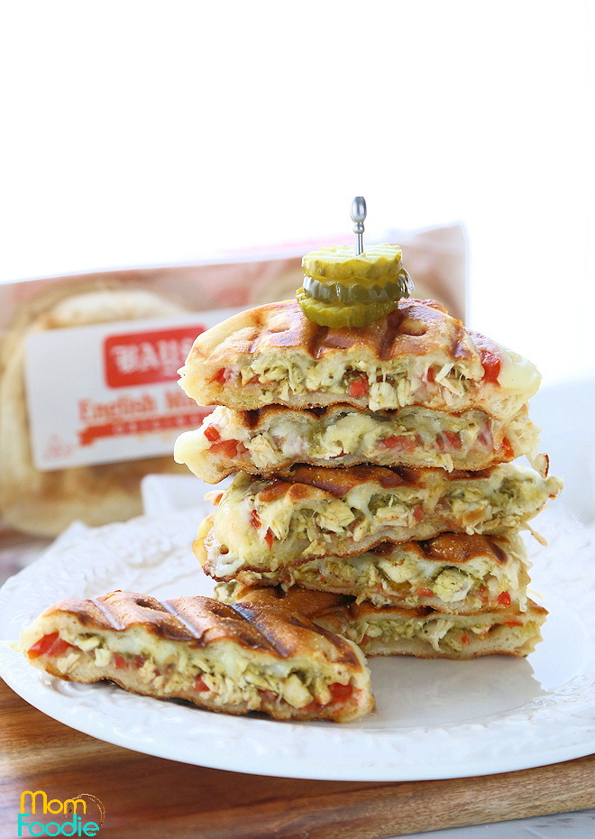 English muffin chicken pesto panini